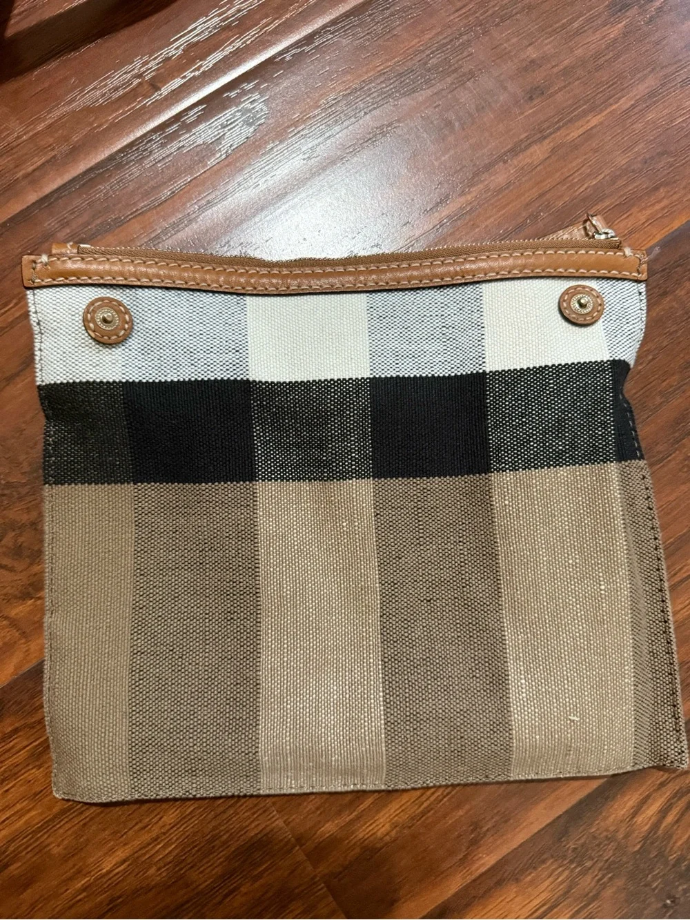 Burberry Brown Leather-Trim Canvas Tote with Red Accent